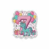 Paard 7e verjaardagsfeestje Cute Pony Vectorontwer Sticker (Voorkant)