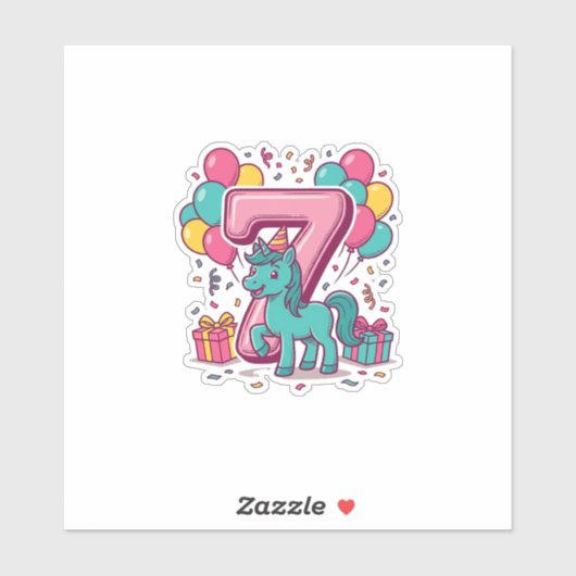 Paard 7e verjaardagsfeestje Cute Pony Vectorontwer Sticker (Vel)