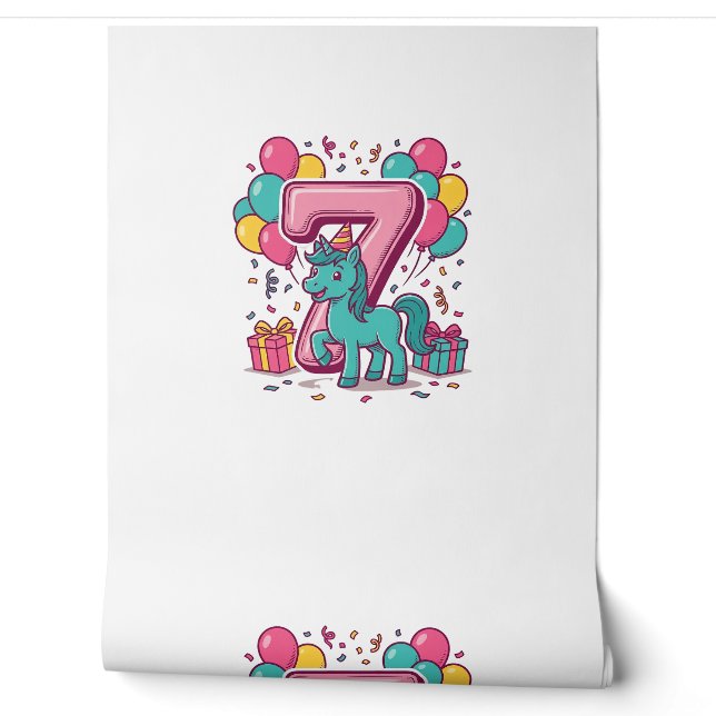 Paard 7e verjaardagsfeestje Schattig Pony Vectoron Behang (Afrollen)