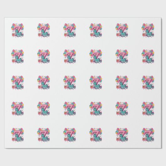 Paard 7e verjaardagsfeestje Schattig Pony Vectoron Cadeaupapier (Vlak)