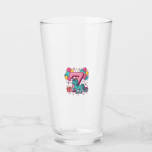 Paard 7e verjaardagsfeestje Schattig Pony Vectoron Glas (Voorkant)