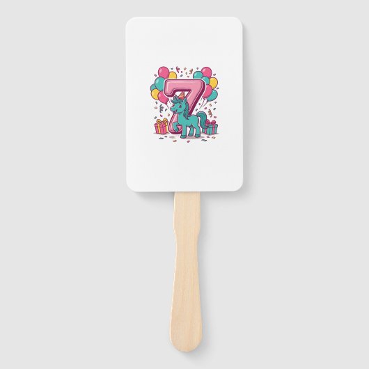 Paard 7e verjaardagsfeestje Schattig Pony Vectoron Handwaaier (Voorkant)