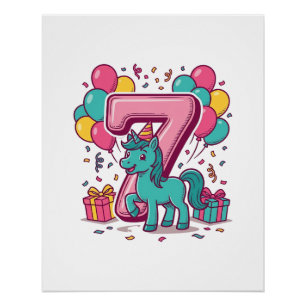 Paard 7e verjaardagsfeestje Schattig Pony Vectoron Perfect Poster