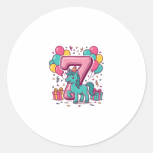 Paard 7e verjaardagsfeestje Schattig Pony Vectoron Ronde Sticker
