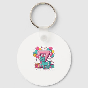 Paard 7e verjaardagsfeestje Schattig Pony Vectoron Sleutelhanger