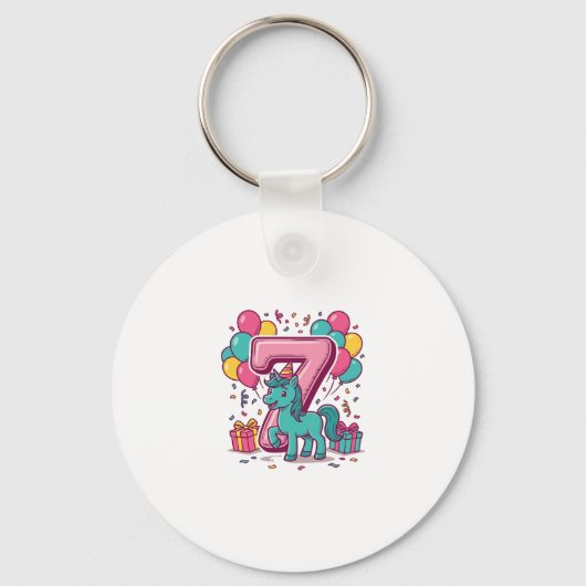 Paard 7e verjaardagsfeestje Schattig Pony Vectoron Sleutelhanger (Voorkant)