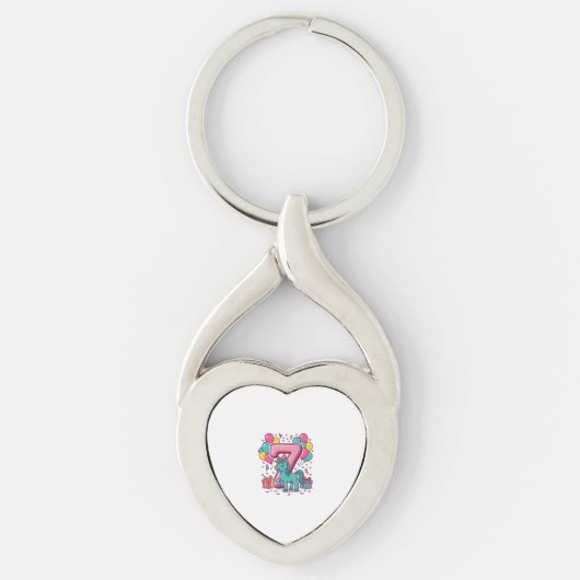 Paard 7e verjaardagsfeestje Schattig Pony Vectoron Sleutelhanger (Voorkant)