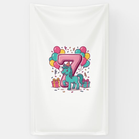 Paard 7e verjaardagsfeestje Schattig Pony Vectoron Spandoek (Verticaal)