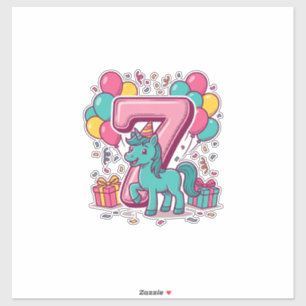 Paard 7e verjaardagsfeestje Schattig Pony Vectoron Sticker