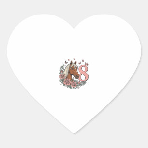 Paard 8e verjaardag bloemrijke vintage graveer ont hart sticker