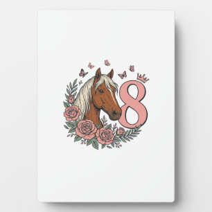 Paard 8e verjaardag bloemrijke vintage graveerontw fotoplaat