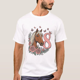 Paard 8e Verjaardag Bloemrijke Vintage Gravure Ont T-shirt