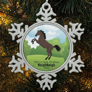 Paard Aandenken met Aanpasbare Fokstext Tin Sneeuwvlok Ornament