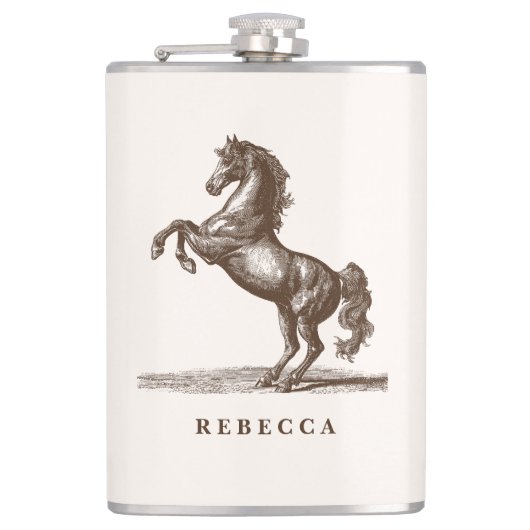 Paard Aangepaste Naam Equestrian Stijl Elegant Heupfles (Voorkant)