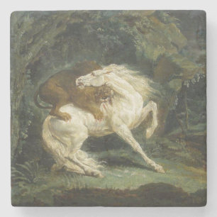 Paard Aangevallen door een Leeuw (door Théodore Gé Stenen Onderzetter