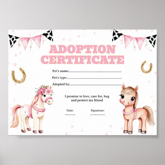 Paard adopteer een huisdier certificaat poster (Voorkant)