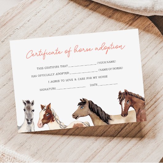 Paard Adoptie Inschrijfkaart