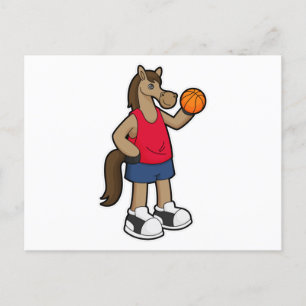 Paard als basketballer met basketbal briefkaart