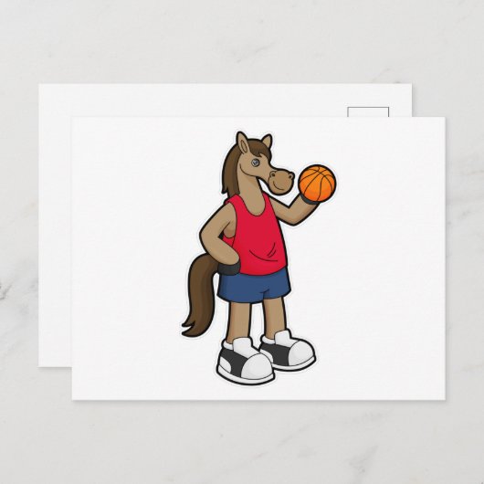 Paard als basketballspeler met basketbal briefkaart (Voorkant / Achterkant)