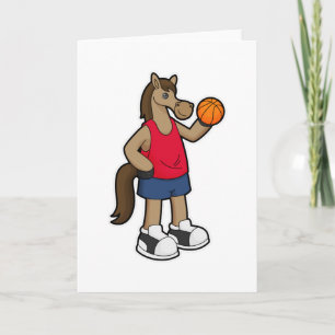 Paard als basketballspeler met basketbal kaart