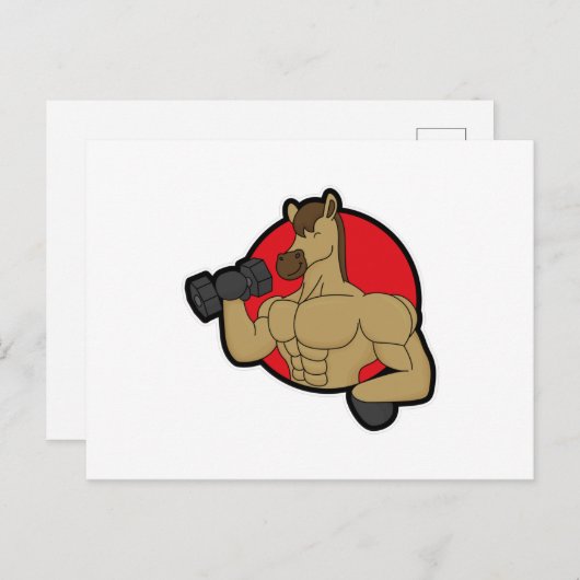 Paard als Bodybuilder met Dumbbell Briefkaart (Voorkant / Achterkant)