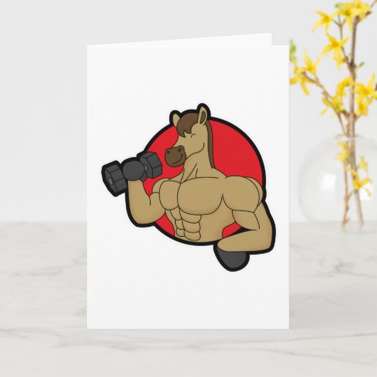 Paard als bodybuilder met dumbbell kaart (Gele Bloem)