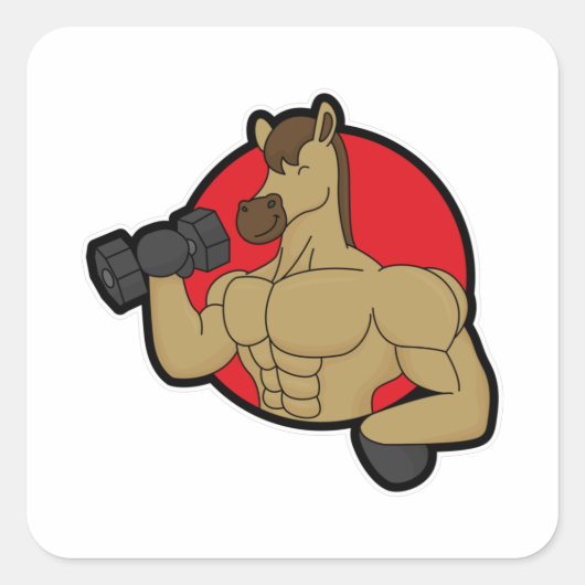 Paard als Bodybuilder met Dumbbell Vierkante Sticker (Voorkant)