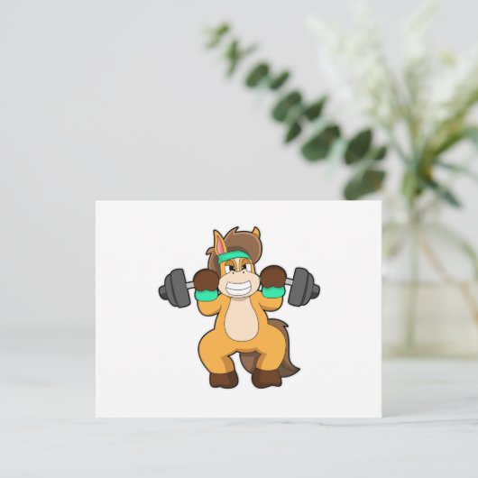 Paard als bodybuilder met halter briefkaart (Staand voorkant)