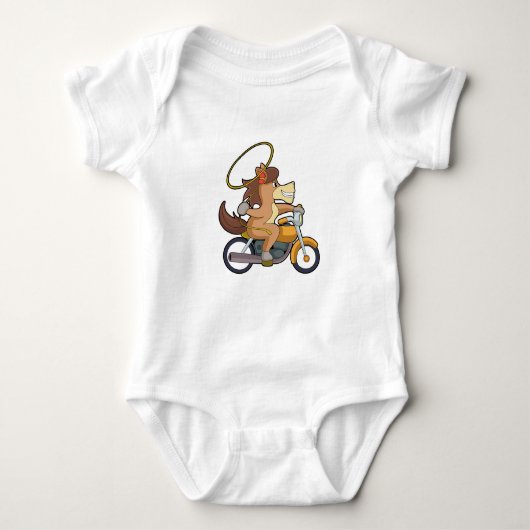 Paard als Cowboy met Lasso & Motorfiets Romper (Voorkant)