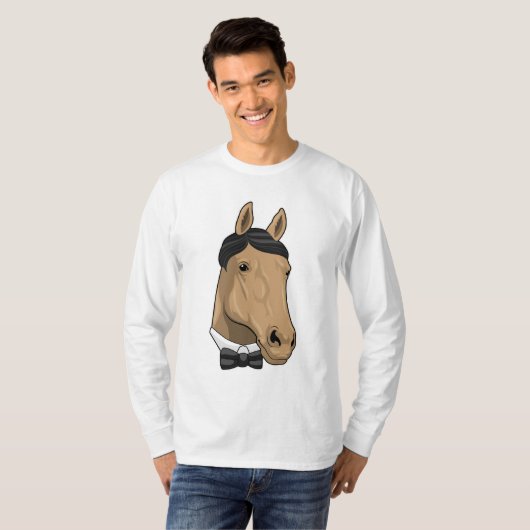 Paard als herenman met Bow stropdas T-shirt (Voorkant volledig)