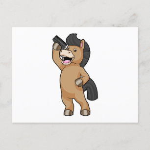 Paard als kapper met kam briefkaart