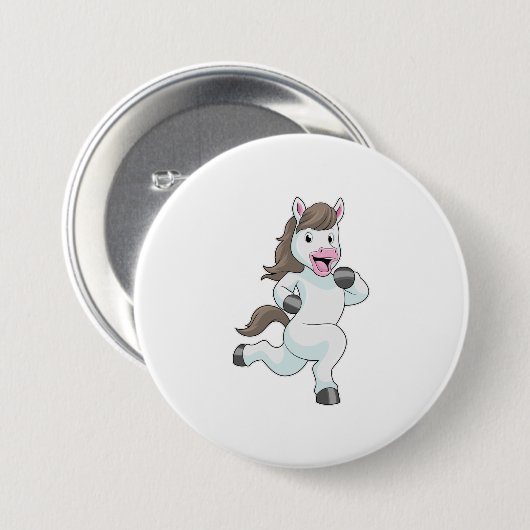 Paard als renner bij hardlopen ronde button 7,6 cm (Voorkant /achterkant)
