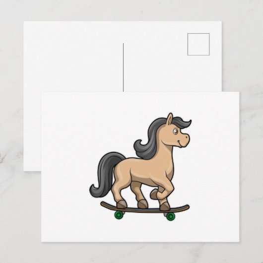 Paard als schaatser met skateboard briefkaart (Voorkant / Achterkant)