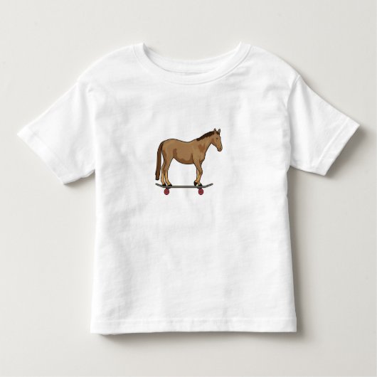 Paard als schaatser op skateboard kinder shirts (Voorkant)