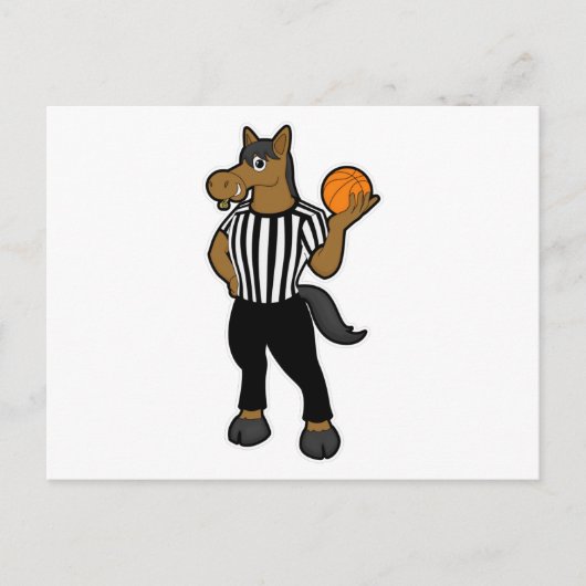 Paard als scheidsrechter met basketbal en fluit briefkaart (Voorkant)
