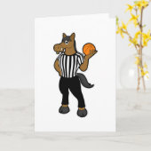 Paard als scheidsrechter met basketbal en fluit kaart (Gele Bloem)