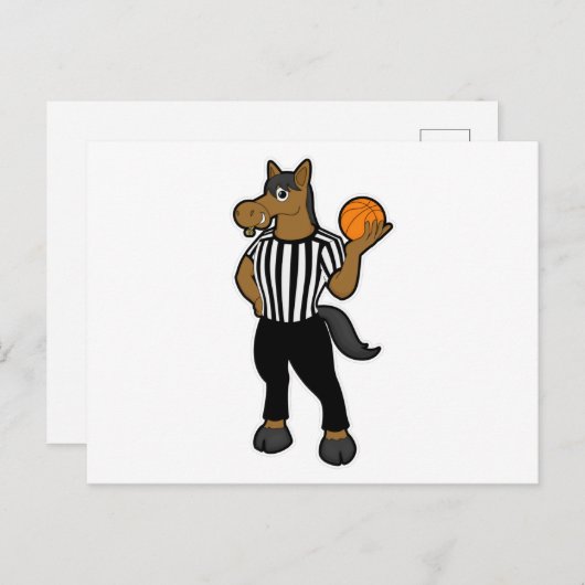 Paard als scheidsrechter met basketbal en fluitje briefkaart (Voorkant / Achterkant)