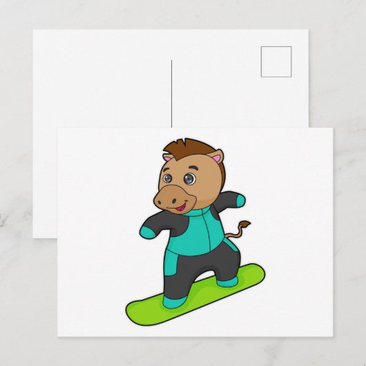 Paard als snowboarder met snowboard briefkaart (Voorkant / Achterkant)
