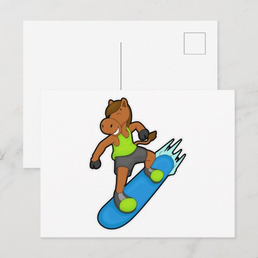 Paard als snowboarder met snowboard briefkaart (Voorkant / Achterkant)