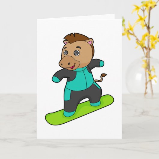 Paard als snowboarder met snowboard kaart (Gele Bloem)