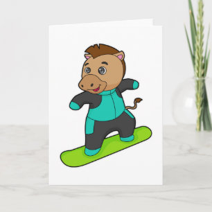 Paard als snowboarder met snowboard kaart