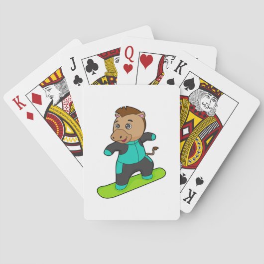 Paard als snowboarder met snowboard pokerkaarten (Achterkant)