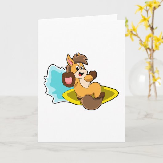 Paard als surfer met surfplank kaart (Gele Bloem)