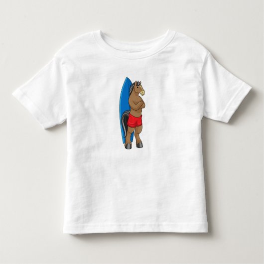 Paard als surfer met surfplank kinder shirts (Voorkant)