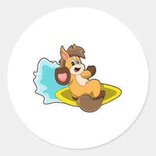 Paard als Surfer met Surfplank Ronde Sticker