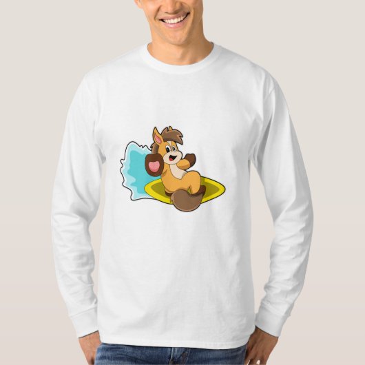 Paard als Surfer met Surfplank T-shirt (Voorkant)