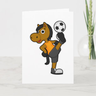 Paard als voetballer met voetbal kaart