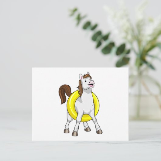 Paard als zwemmer met reddingsboei briefkaart (Staand voorkant)