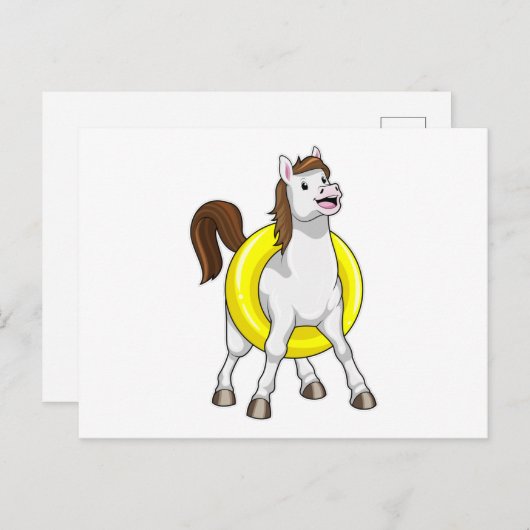 Paard als zwemmer met reddingsboei briefkaart (Voorkant / Achterkant)