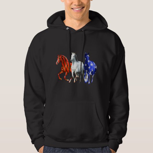 Paard Amerikaanse vlag 4 juli Far Day Kerstmis Hoodie (Voorkant)
